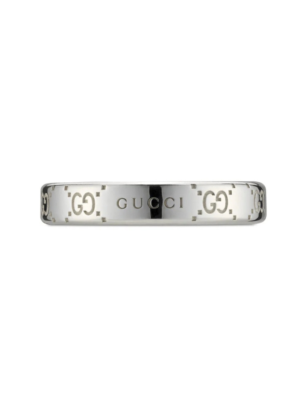 Gucci Polished Silver GG Logo Men's Band